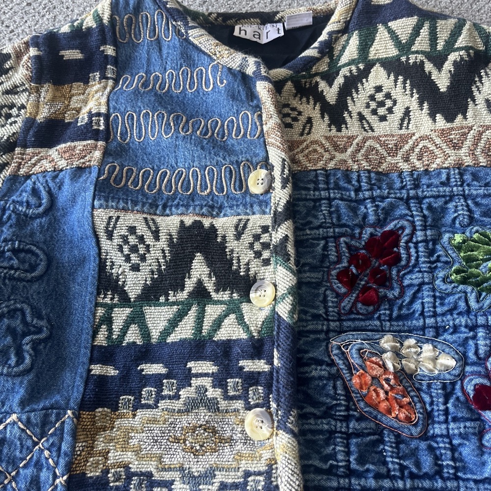 Vintage Embroidered Boho, Festival Navaho Jacket. Karen Hart. M Denim - Picture 3 of 14